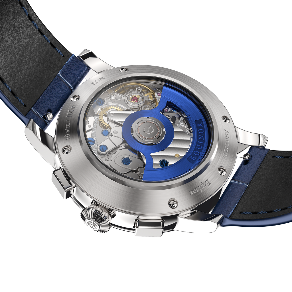 Equinox Product Image Caseback Laying Shot Blue Strap
